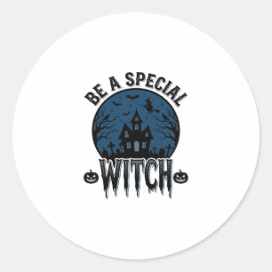 Sticker Rond Conception de gravure vintage Halloween sorcière s