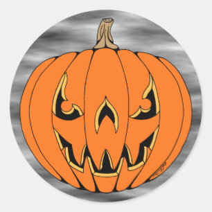 Sticker Rond Conception de Halloween de citrouille effrayante J
