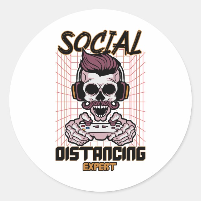 Sticker Rond Conception de jeux d'expert en distanciation socia (Devant)
