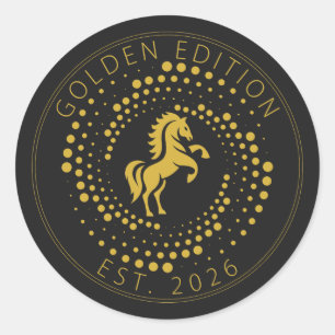 Sticker Rond Conception de logo de cheval édition dorée