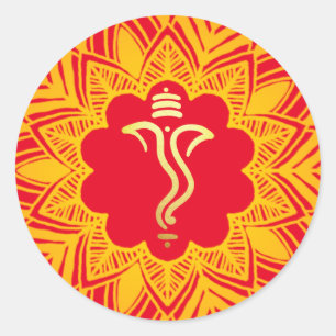 Sticker Rond Conception de Mandala Mehendi Ganesh/ Dieu indien 