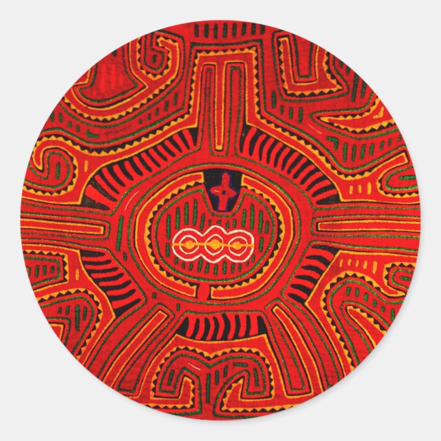 Sticker Rond Conception de Mola par les Indiens San Blas (Devant)