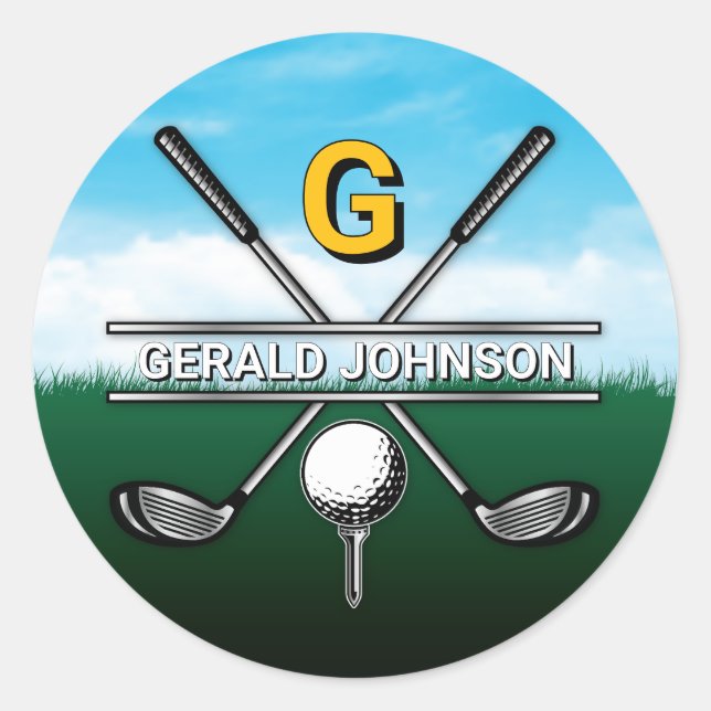 Sticker Rond Conception de monogramme de golf élégant personnal (Devant)