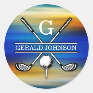 Sticker Rond Conception de monogramme de golf élégant personnal