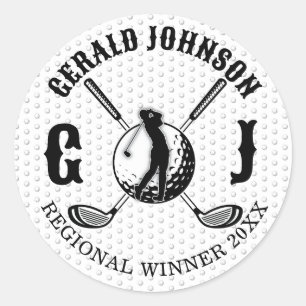 Sticker Rond Conception de monogramme de golf élégant personnal