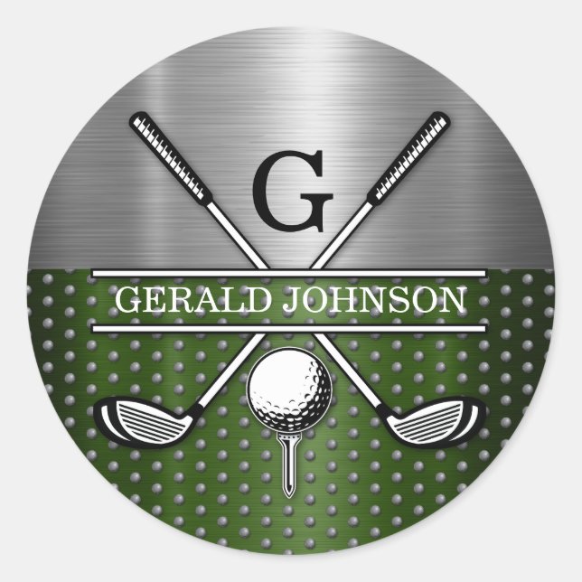 Sticker Rond Conception de monogramme de golf personnalisé (Devant)