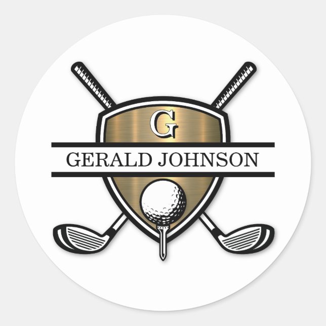 Sticker Rond Conception de monogramme de golf personnalisé élég (Devant)