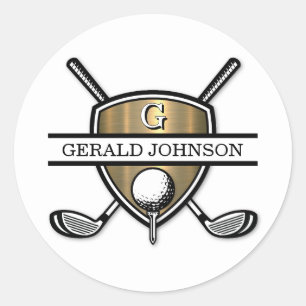 Sticker Rond Conception de monogramme de golf personnalisé élég
