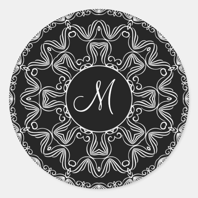 Sticker Rond Conception de monogramme décoratif personnalisée (Devant)