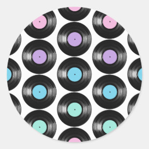 Sticker Rond Conception de motif coloré de disques vinyles rétr