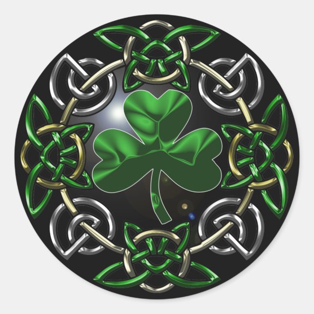 Sticker Rond Conception de noeud celtique de la Saint Patrick (Devant)