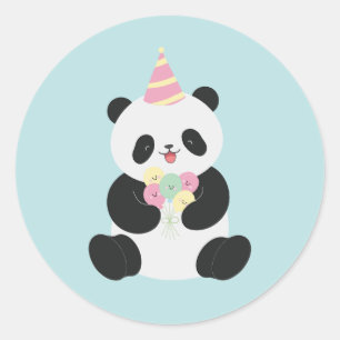 Sticker Rond Conception de Panda douce à la menthe et rose
