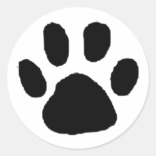 Sticker Rond Conception de PawPrint noir (Empreinte de patte)