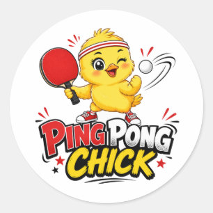 Sticker Rond Conception de ping-pong de poussin mignonne