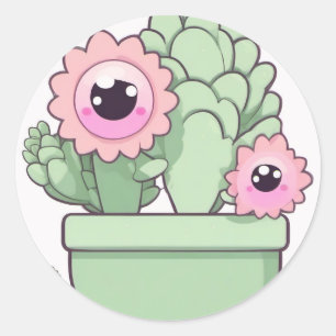 Sticker Rond Conception de plante grasse kawaii mignonne pour a