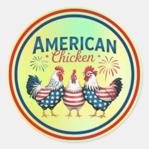 Sticker Rond Conception de poulet américain patriotique du 4 ju