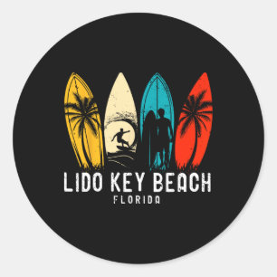 Sticker Rond Conception de surfeur de plage de Retro Lido Key F