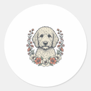 Sticker Rond Conception de T-Shirt de Portrait de Chien Bouclé