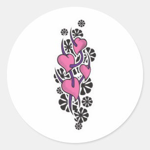 Sticker Rond Conception de tatouage Épines et Cœurs