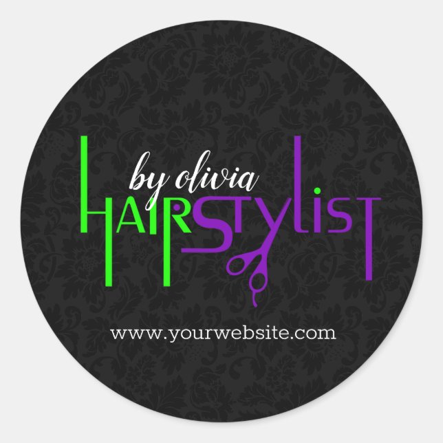 Sticker Rond Conception De Texte Vert Et Violet (Devant)