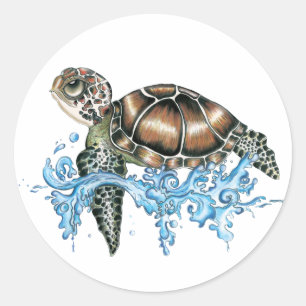 Sticker Rond conception de tortue de mer