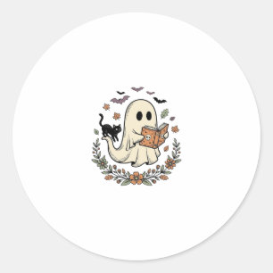 Sticker Rond Conception de vecteur floral Halloween Chat fantôm
