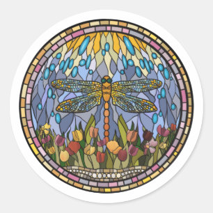 Sticker Rond Conception de verre tendu avec la libellule
