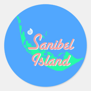 Sticker Rond Conception d'ensemble de carte d'île de Sanibel
