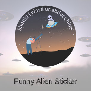 Sticker Rond Conception drôle d'OVNI à noyau alien 