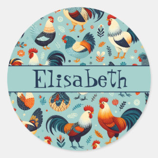Sticker Rond Conception du poulet et du coq Personnaliser