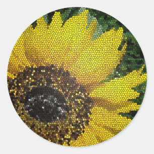 Sticker Rond Conception florale gros plan mosaïque tournesol ja