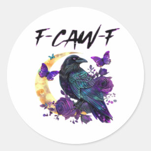 Sticker Rond Conception gothique de lune d'oiseau drôle F Caw F