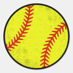 Sticker Rond Conception graphique de softball vintage en détres