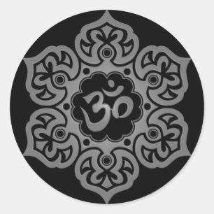 Sticker Rond Conception grise et noire florale d'Aum