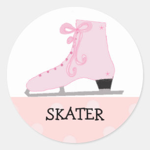 Sticker Rond Conception Patinage sur glace rose