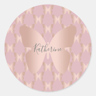 Sticker Rond Conception rose élégante et moderne de papillon