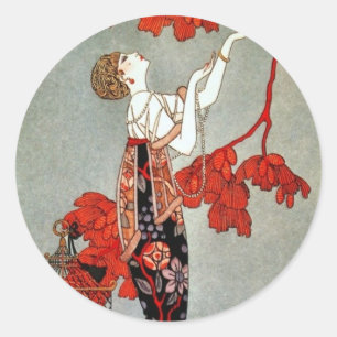Sticker Rond Conception rouge de Madame art déco