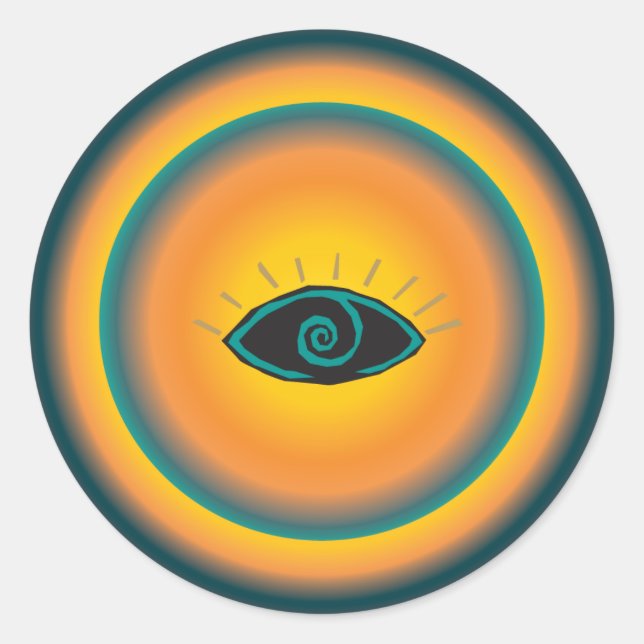 Sticker Rond Conception Tribale des yeux anciens Bleu Orange (Devant)