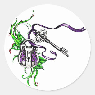 Sticker Rond Conception vintage de clé et verrou violet