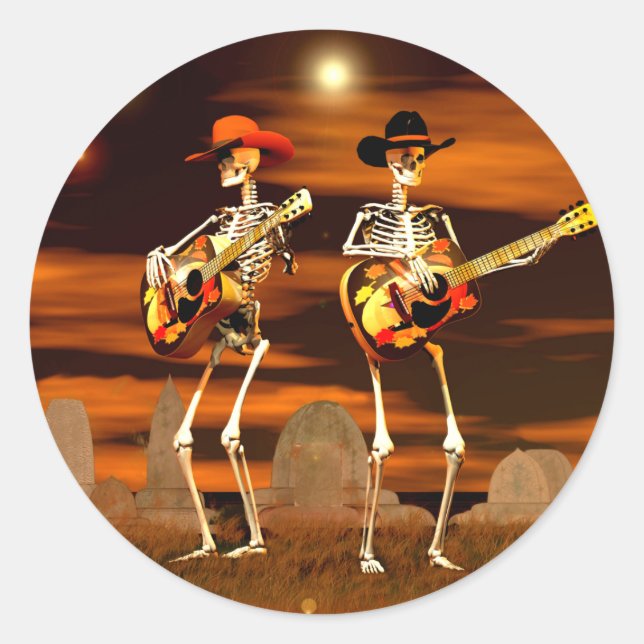Sticker Rond Concert de squelette d'Halloween (Devant)