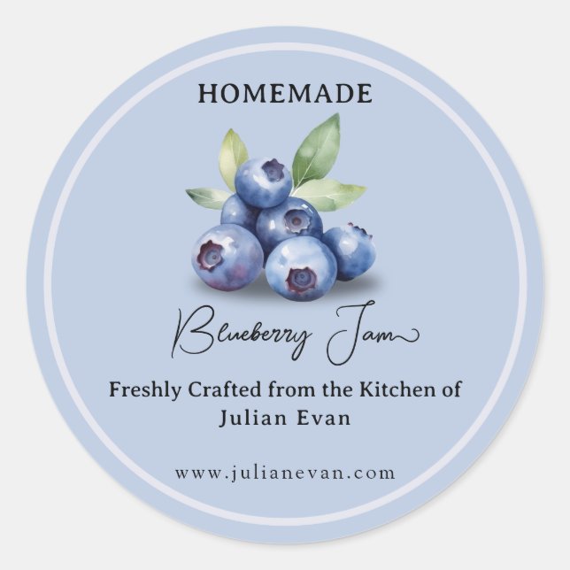 Sticker Rond Conçu avec amour confiture de bleuets maison (Devant)