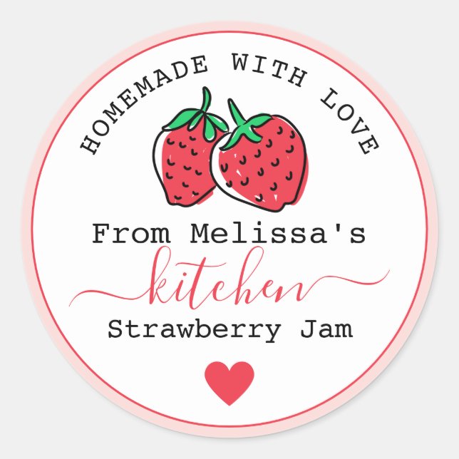 Sticker Rond Conçu Maison Avec Amour Fraise Rose Jam Jar (Devant)