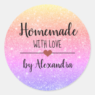 Sticker Rond Conçu maison avec amour parties scintillant arc-en