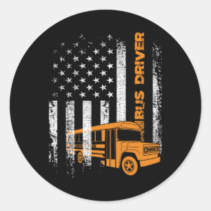 Sticker Rond Conducteur de bus patriotique Drapeau américain -