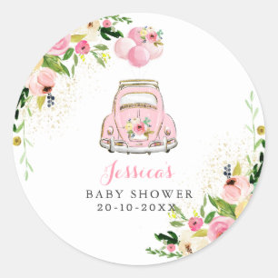Sticker Rond Conduire Par Baby shower Rose Floral Favoriser Éti