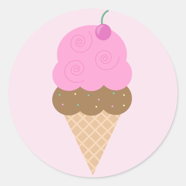 Sticker Rond Cône de crème glacée fraise (Devant)