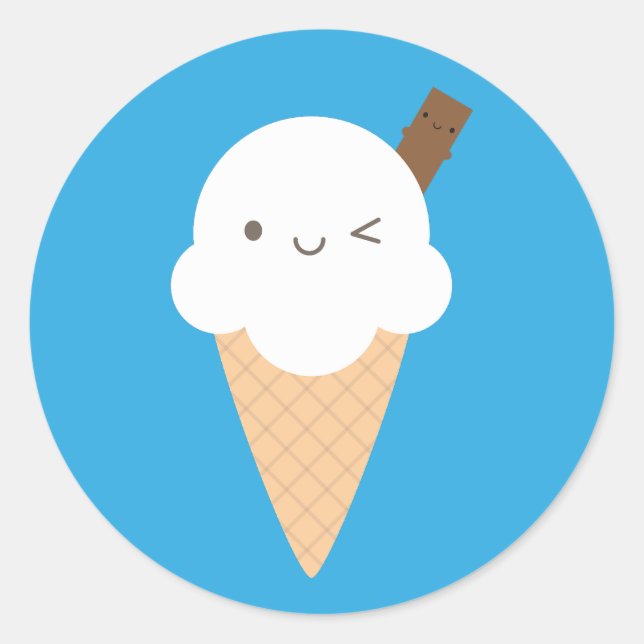 Sticker Rond Cone de crème glacée Kawaii (Devant)