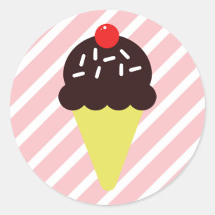 Sticker Rond Cône de crème glacée rétro au chocolat avec rayure