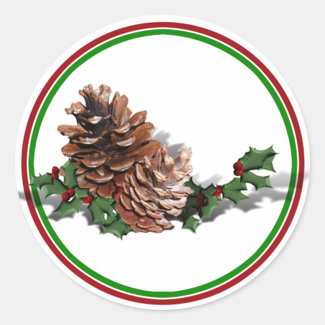 Sticker Rond Cones de pin de Noël (Devant)