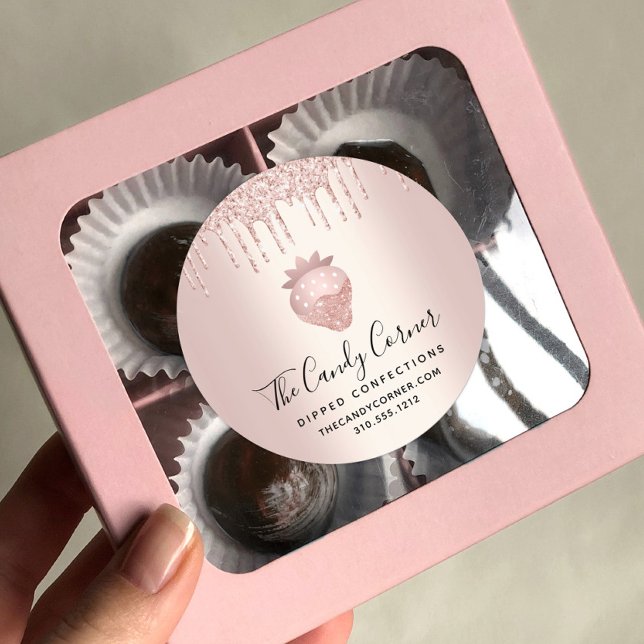 Sticker Rond Confection rose Parties scintillant or gouttes fra (Créateur téléchargé)